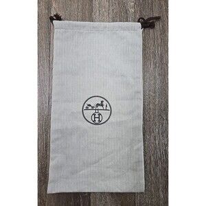 HERMES Drawstring Dust Bag Off White Herringbone Pattern 15.25" Tall x 8.5" Wide